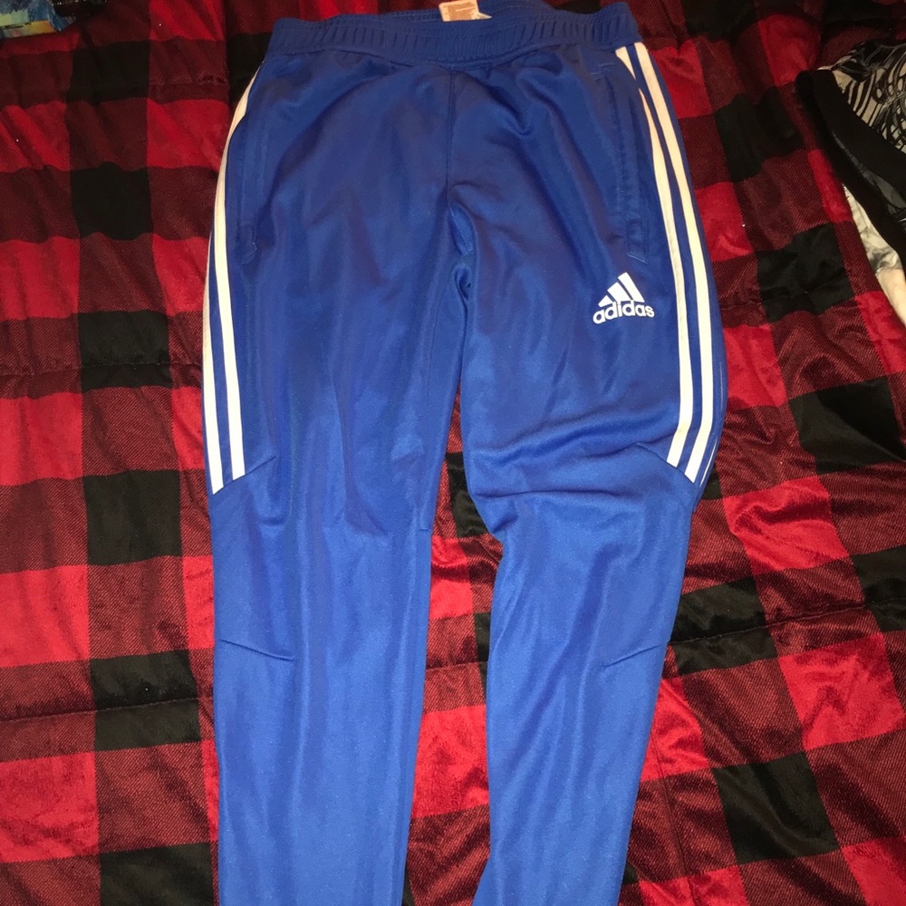 Adidas royal blue joggers with white stripes